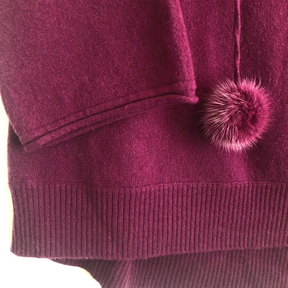 inCashmere Womens Sz Small 100% Cashmere Purple Pullover Mink Fur - Picture 4 of 7